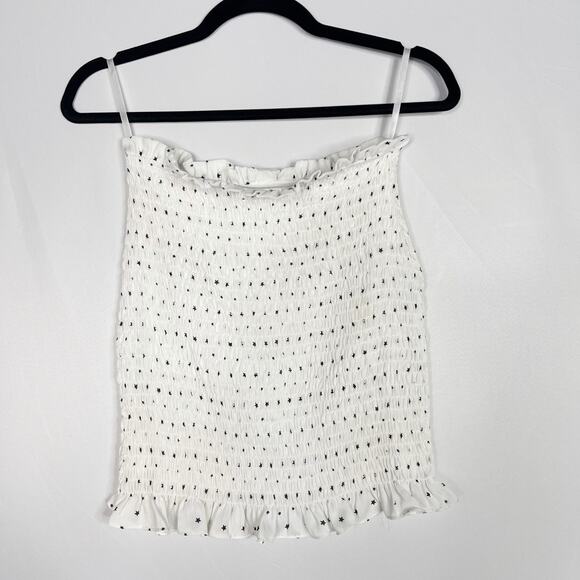 Superdown Small S White Black Star Print Smocked Mini Skirt Tube Top Tank Ruffle - Picture 1 of 9
